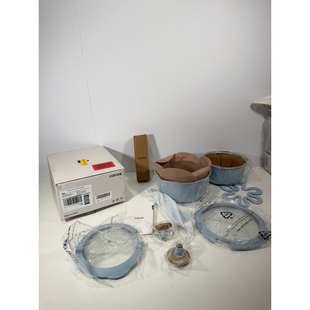 Carote 9 Piece Nonstick Cookware Set Light Blue 2 Pots w Lid Trivet click handle